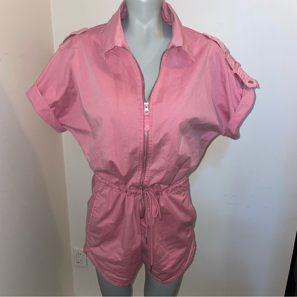 Pistola romper zip up short sleeve shorts jumpsuit drawstring pink cotton small